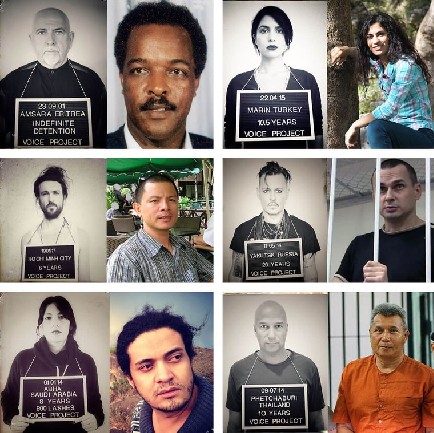Peter Gabriel, Johnny Depp, Tom Morello and Nadya from Pussy Riot are among the artists taking part in the Voice Project's "Imprisoned for Art" campaign, which aims to raise awareness and funds to support free expression.